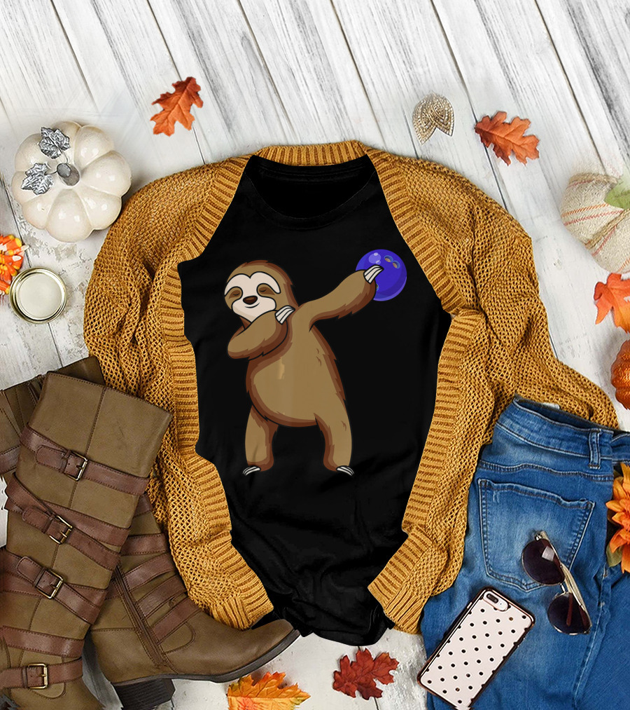 Dabbing Sloth Bowling with Blue Ball T-Shirt