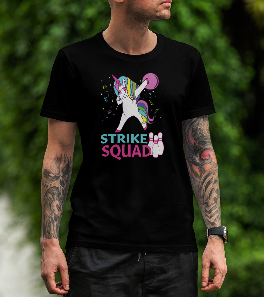 Strike Squad Dabbing Unicorn Bowling Team T-Shirt