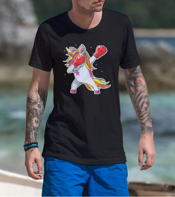 Dabbing Boxing Unicorn With Rainbow Mane And Red Gloves Girl Squad Rules T-Shirt