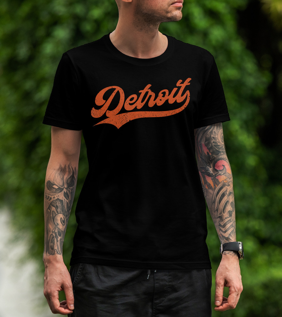 Detroit Vintage Baseball Script Logo Michigan Sports Retro T-Shirt
