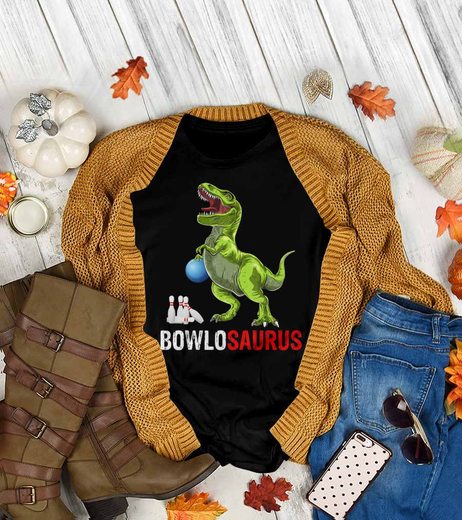 Bowlosaurus Dinosaur Bowler Funny Bowling T-Shirt