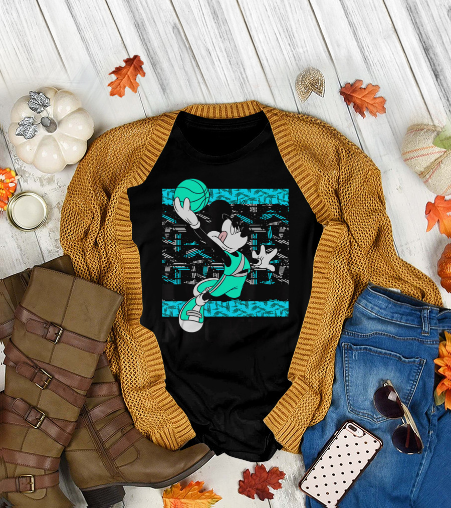 Mickey Mouse Basketball Slam Dunk Teal T-Shirt