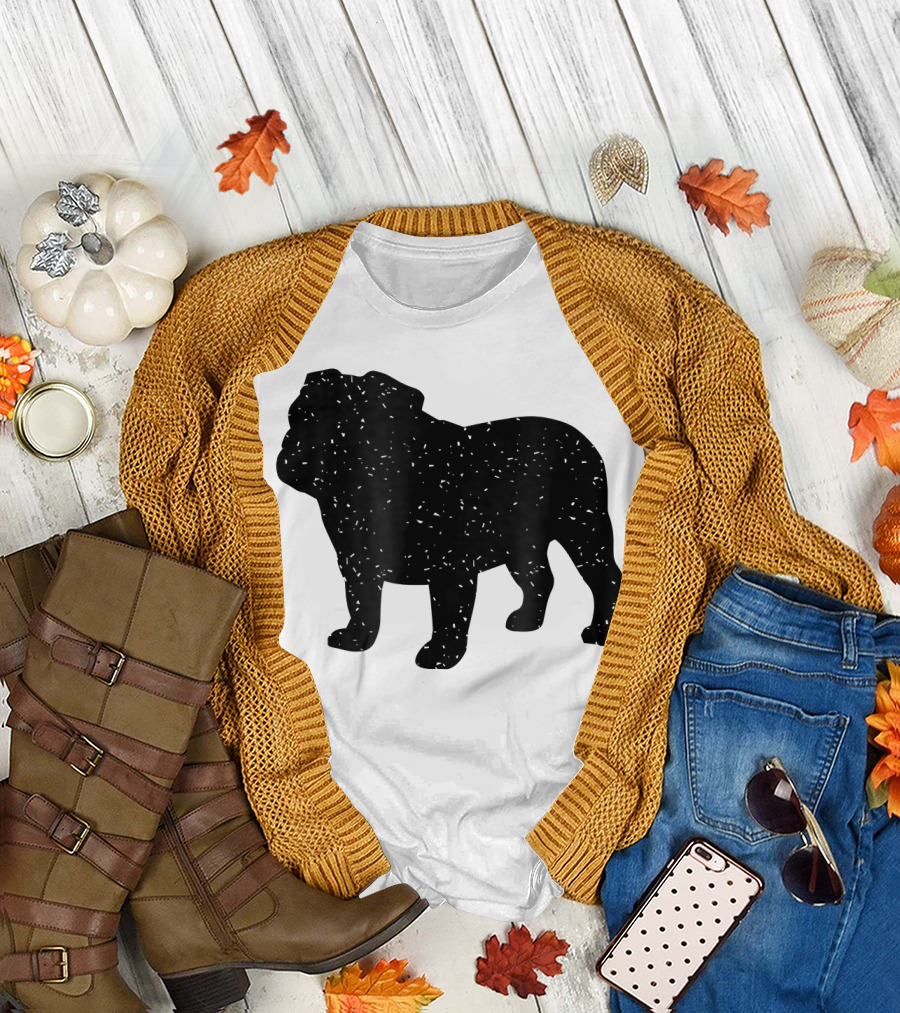 Distressed Black English Bulldog T-Shirt