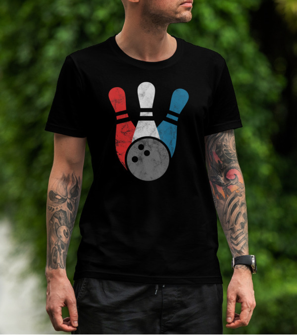 Distressed Bowling Red White Blue Bowling Pins T-Shirt