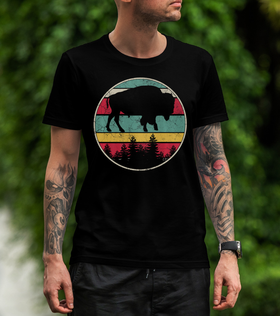 Buffalo Bison Distressed Vintage Forest T-Shirt