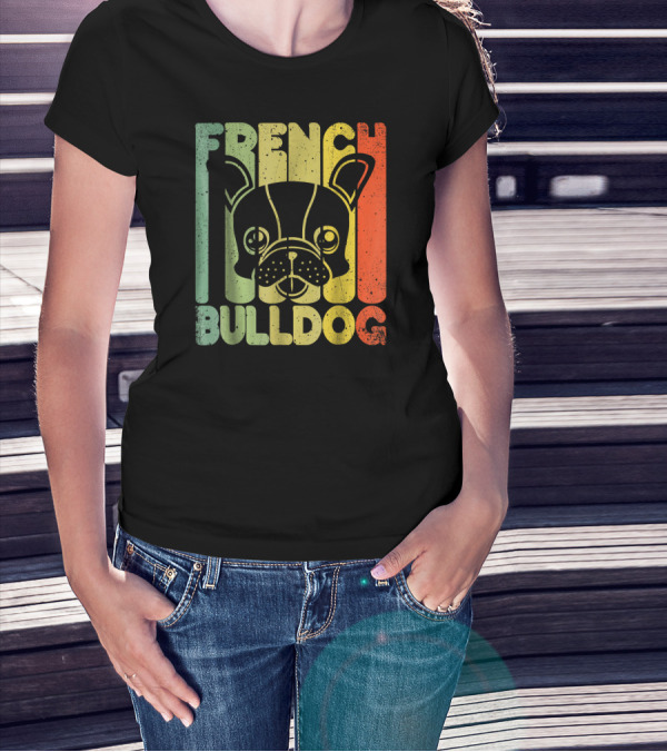 Distressed French Bulldog Vintage Rainbow Stripes T-Shirt