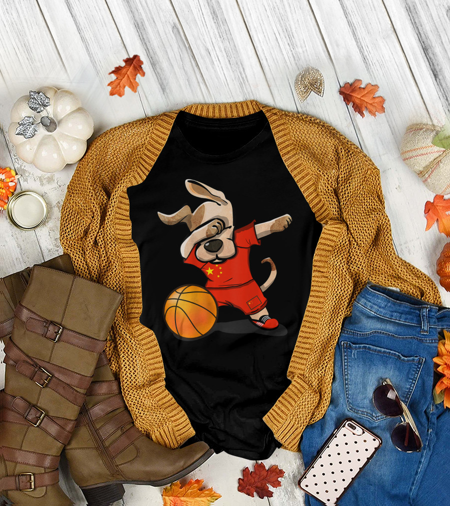 Dog Dabbing in China Basketball Jersey T-Shirt