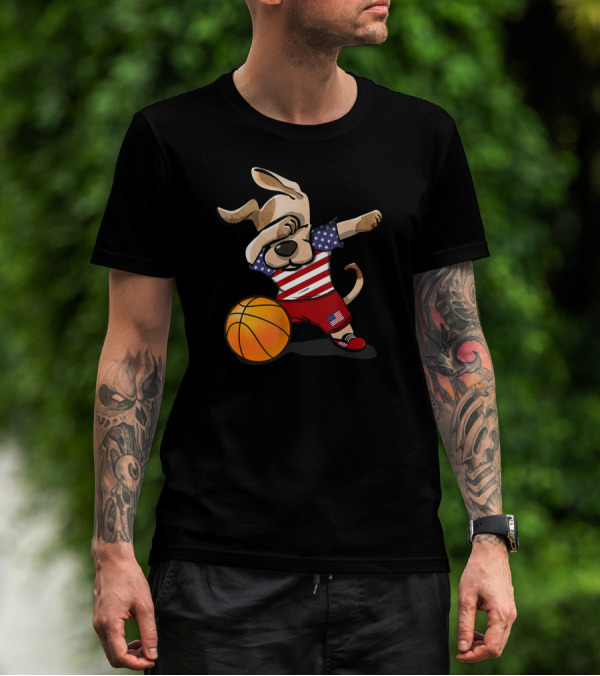 USA Basketball Dog Dabbing With American Flag T-Shirt