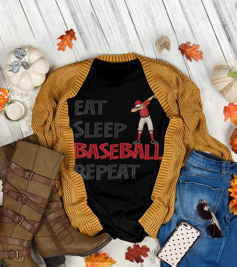 Eat Sleep Baseball Repeat Dabbing Player T-Shirt