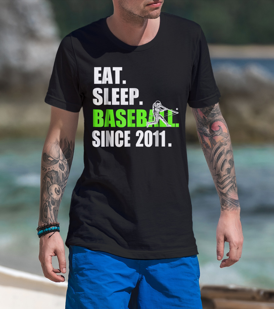 Eat Sleep Baseball Since 2011 Batter Swinging T-Shirt