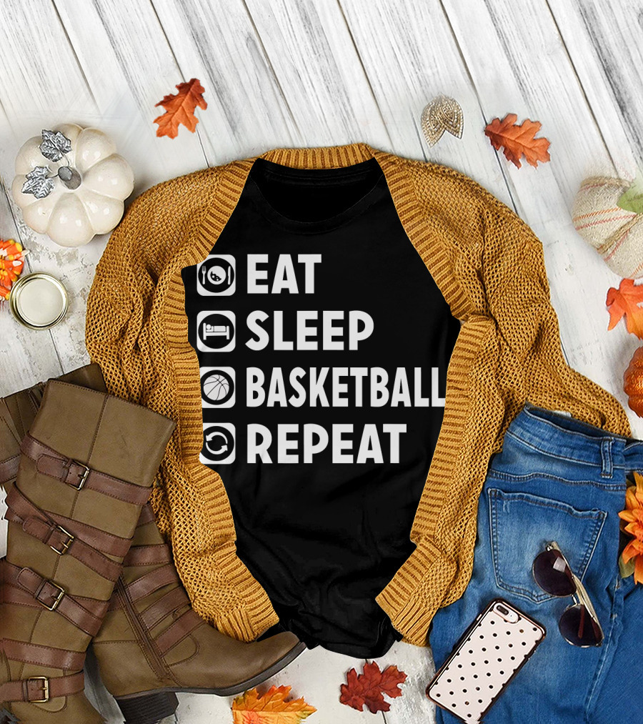 Eat Sleep Basketball Repeat Funny Bas Iconic Lifestyle Routine T-Shirt