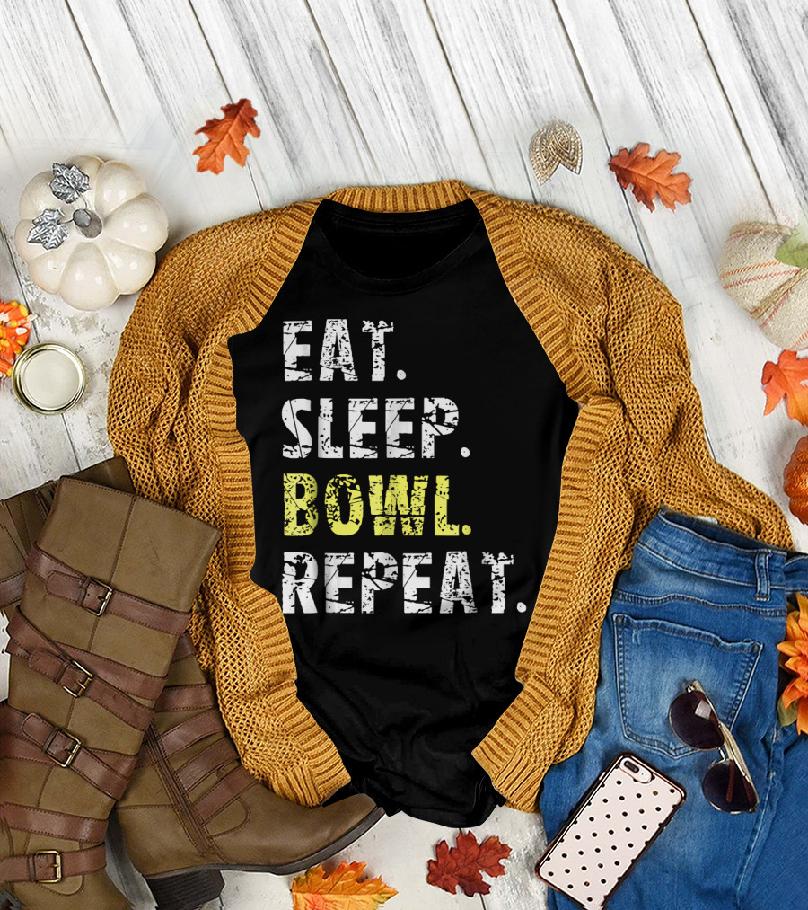 Eat Sleep Bowl Repeat Funny Bowl Text T-Shirt