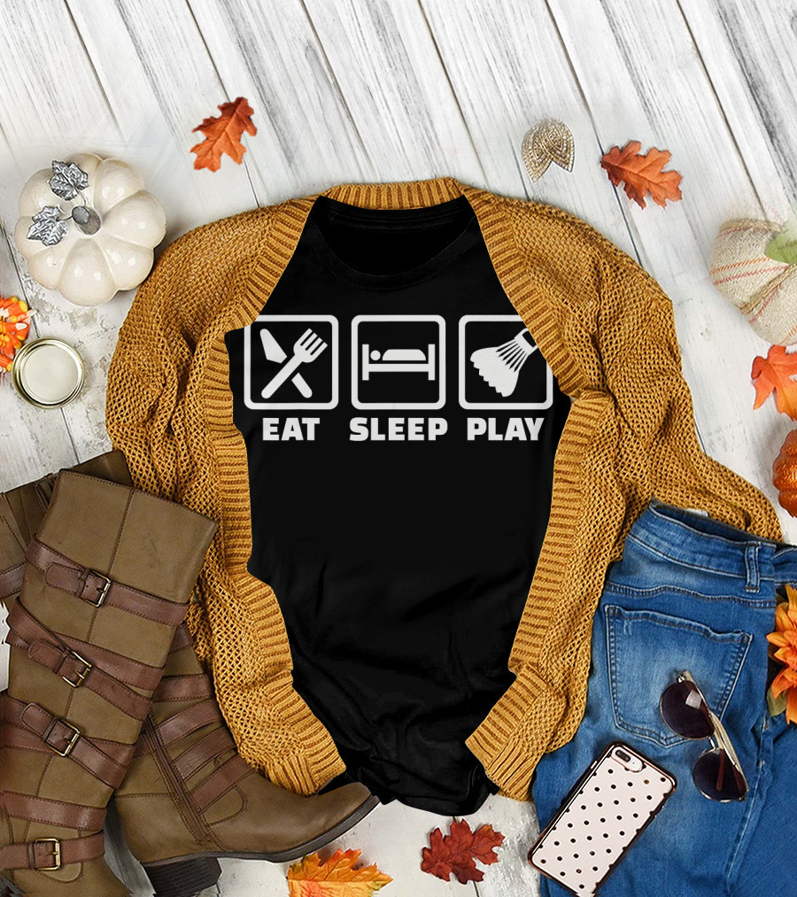 Eat Sleep Play Badminton Shuttlecock Icons T-Shirt