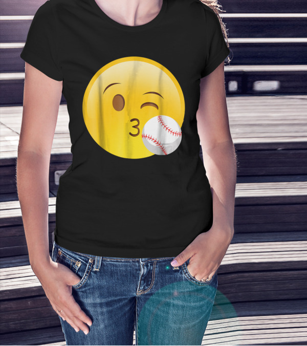 Emoji Baseball Kiss Funny Cute Sports League T-Shirt
