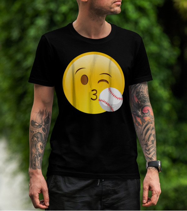 Emoji Baseball Kiss Funny Cute Sports League T-Shirt
