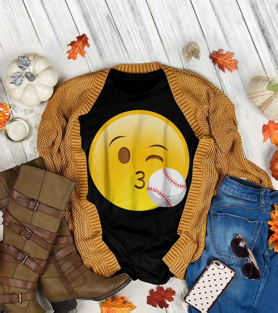 Emoji Baseball Kiss Funny Cute Sports League T-Shirt