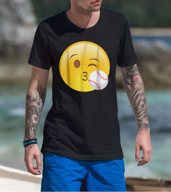 Emoji Baseball Kiss Funny Cute Sports League T-Shirt