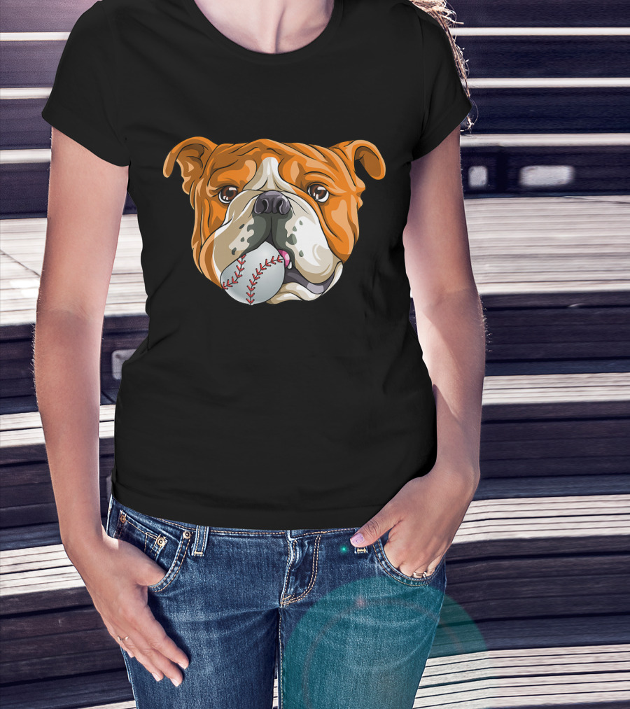 Baseball Bulldog With Ball In Mouth T-Shirt