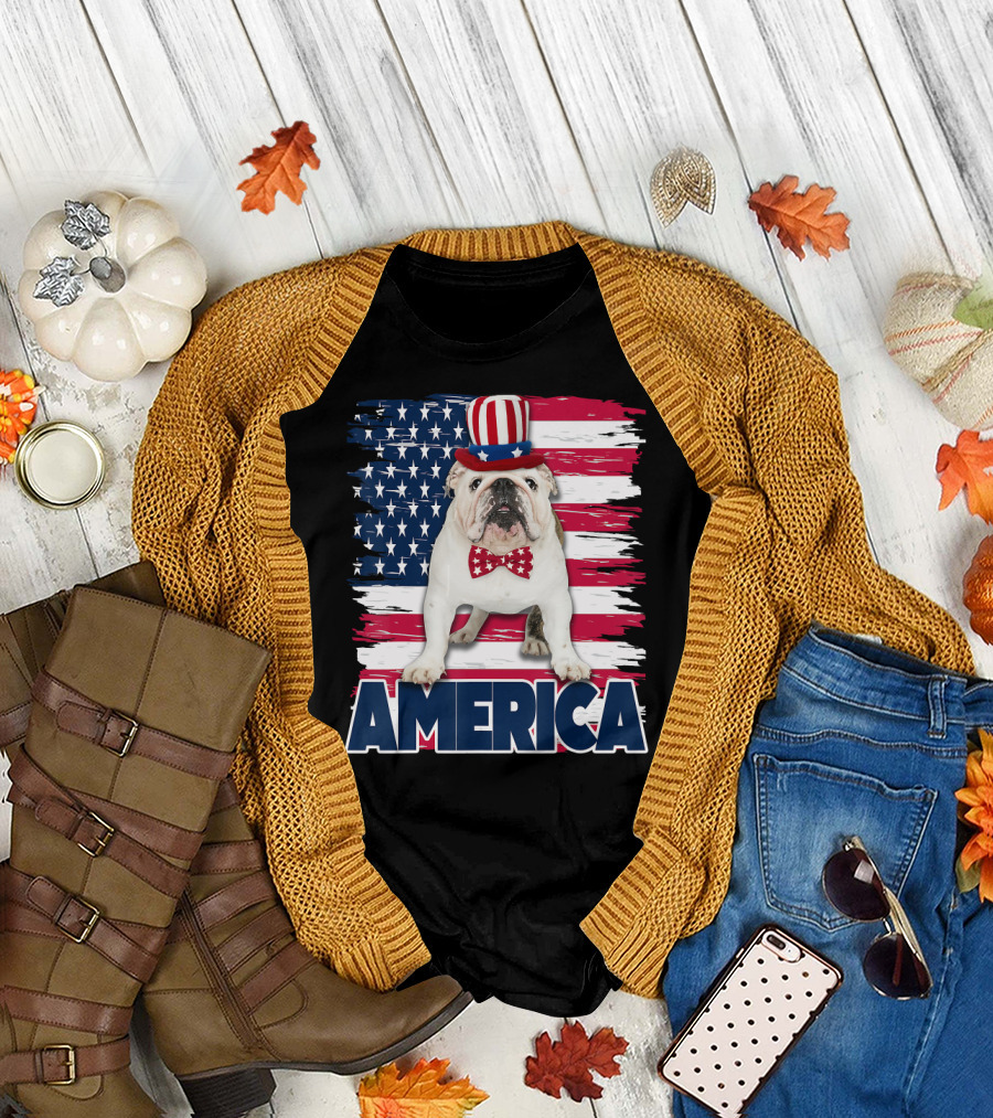 English Bulldog America Patriotic 4th of July T-Shirt