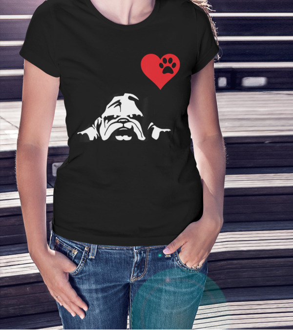 English Bulldog I Love My English Bulldog Heart Paw Prints T-Shirt