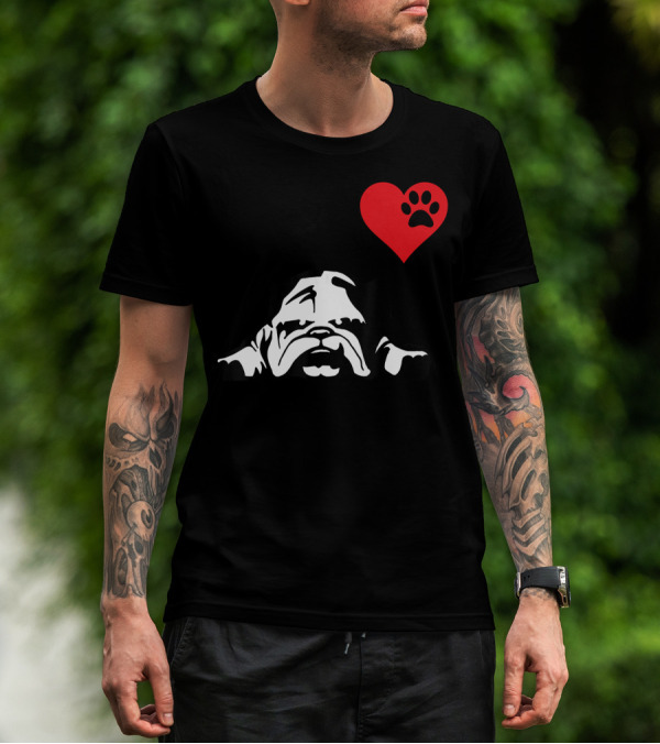 English Bulldog I Love My English Bulldog Heart Paw Prints T-Shirt