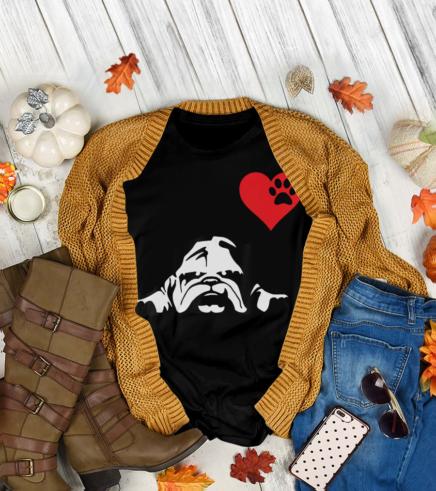 English Bulldog I Love My English Bulldog Heart Paw Prints T-Shirt