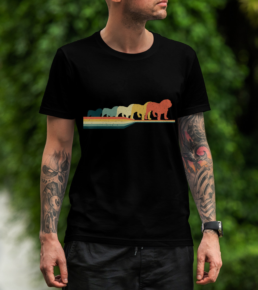 English Bulldog Retro Vintage Rainbow T-Shirt