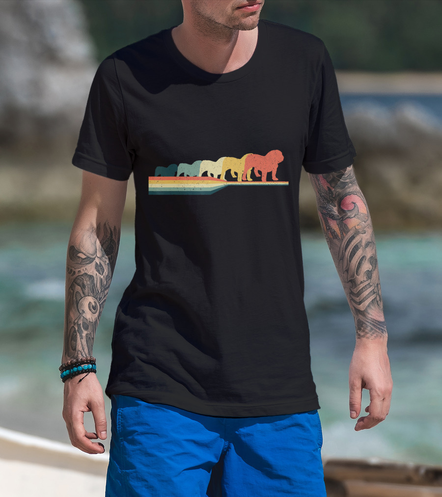 English Bulldog Retro Vintage Rainbow T-Shirt