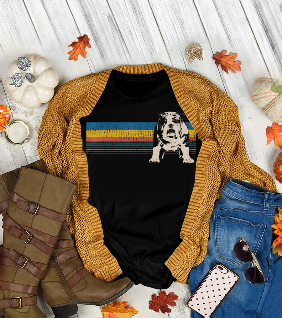 English Bulldog Retro Stripes T-Shirt