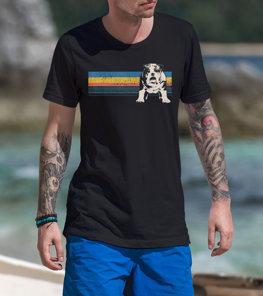 English Bulldog Retro Stripes T-Shirt