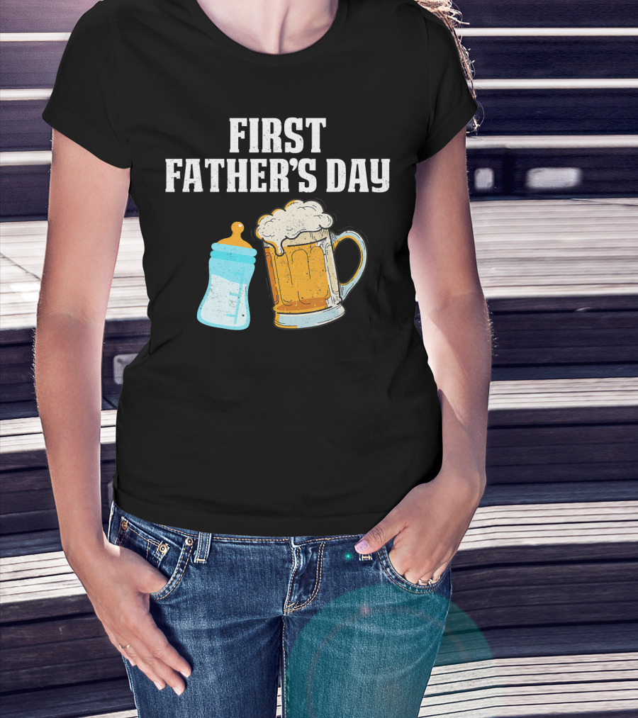 First Father's Day Beer Mug Baby Bottle Fun T-Shirt