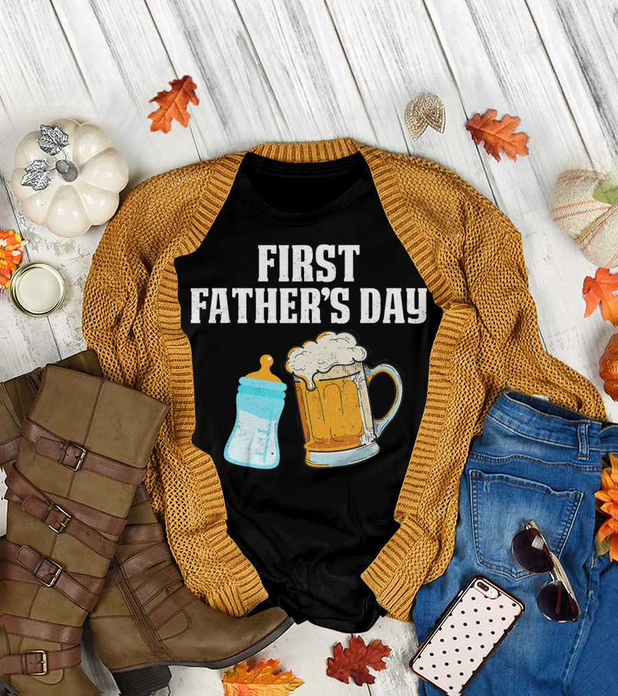 First Father's Day Beer Mug Baby Bottle Fun T-Shirt