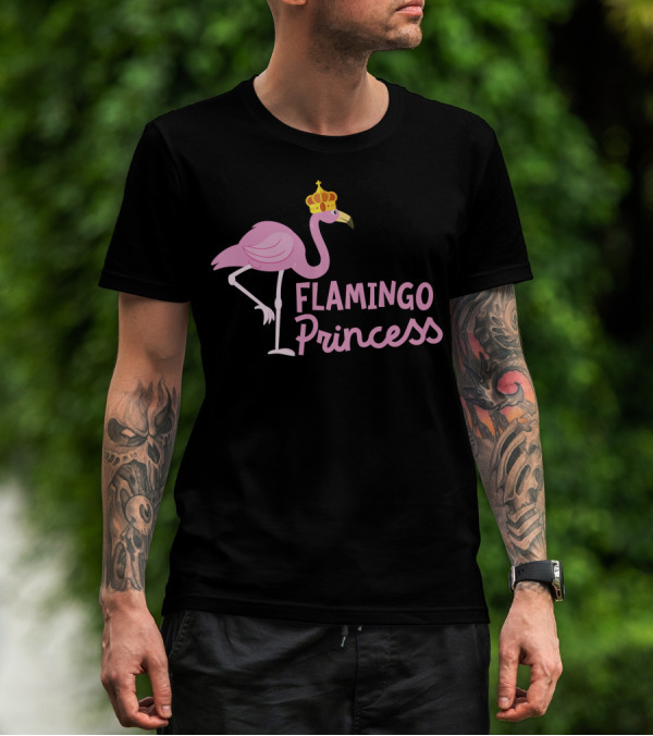 Flamingo Princess With Crown And Pink Bird Wading T-Shirt