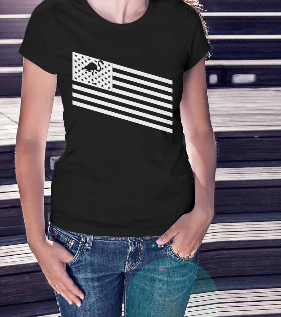 Flamingo Stars And Stripes USA Flag Wading T-Shirt