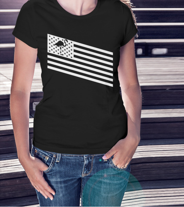 Flamingo Stars And Stripes USA Flag Wading T-Shirt