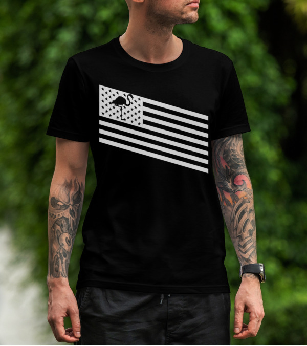 Flamingo Stars And Stripes USA Flag Wading T-Shirt