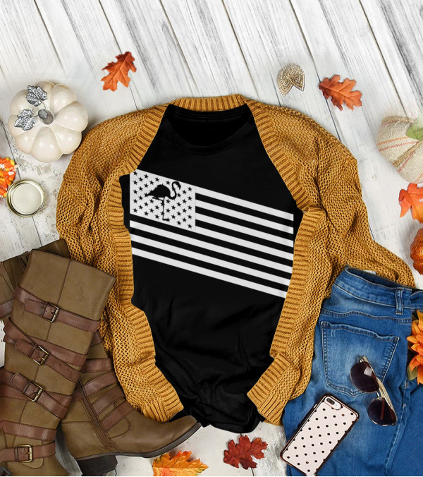 Flamingo Stars And Stripes USA Flag Wading T-Shirt