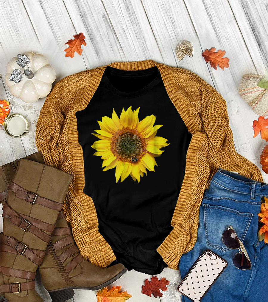 Sunflower with Bee on Petal Flower Nice T-Shirt