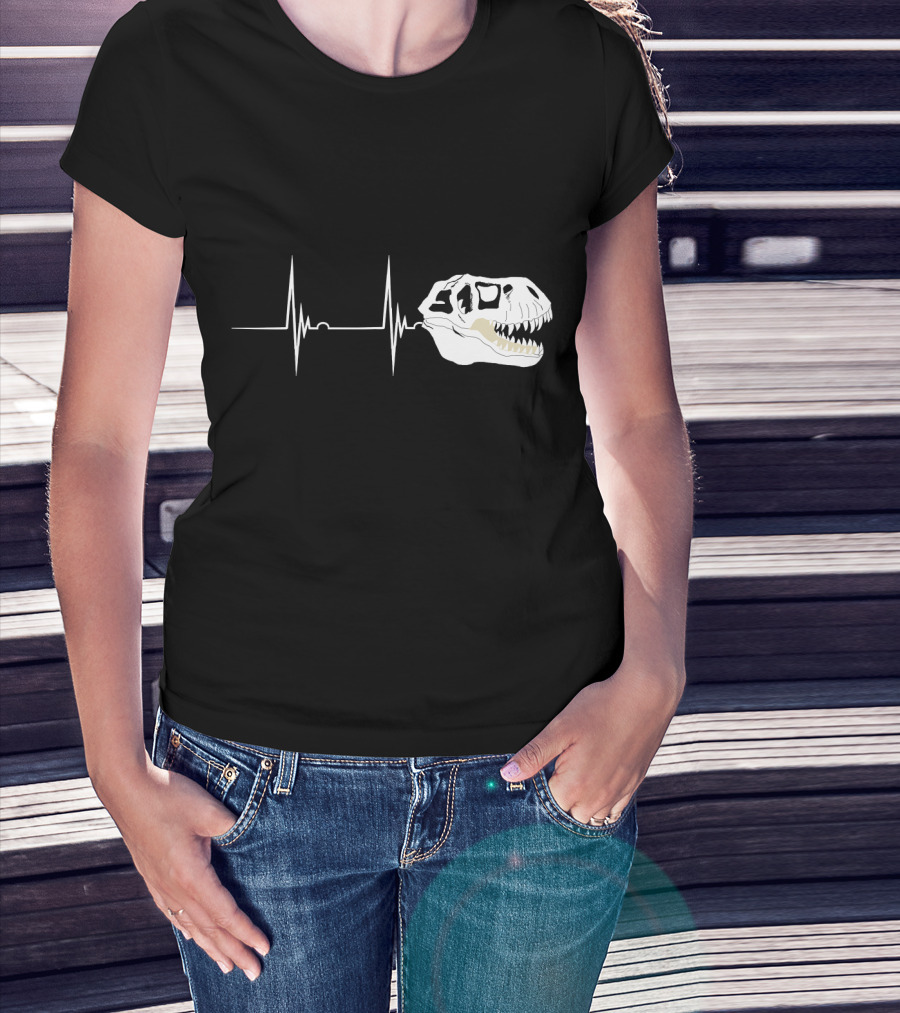 Fossil Heartbeat Hunter T-Rex Skull Dino T-Shirt