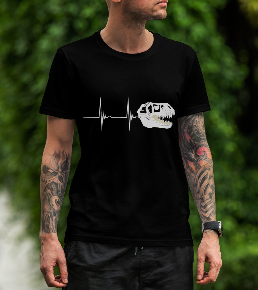 Fossil Heartbeat Hunter T-Rex Skull Dino T-Shirt