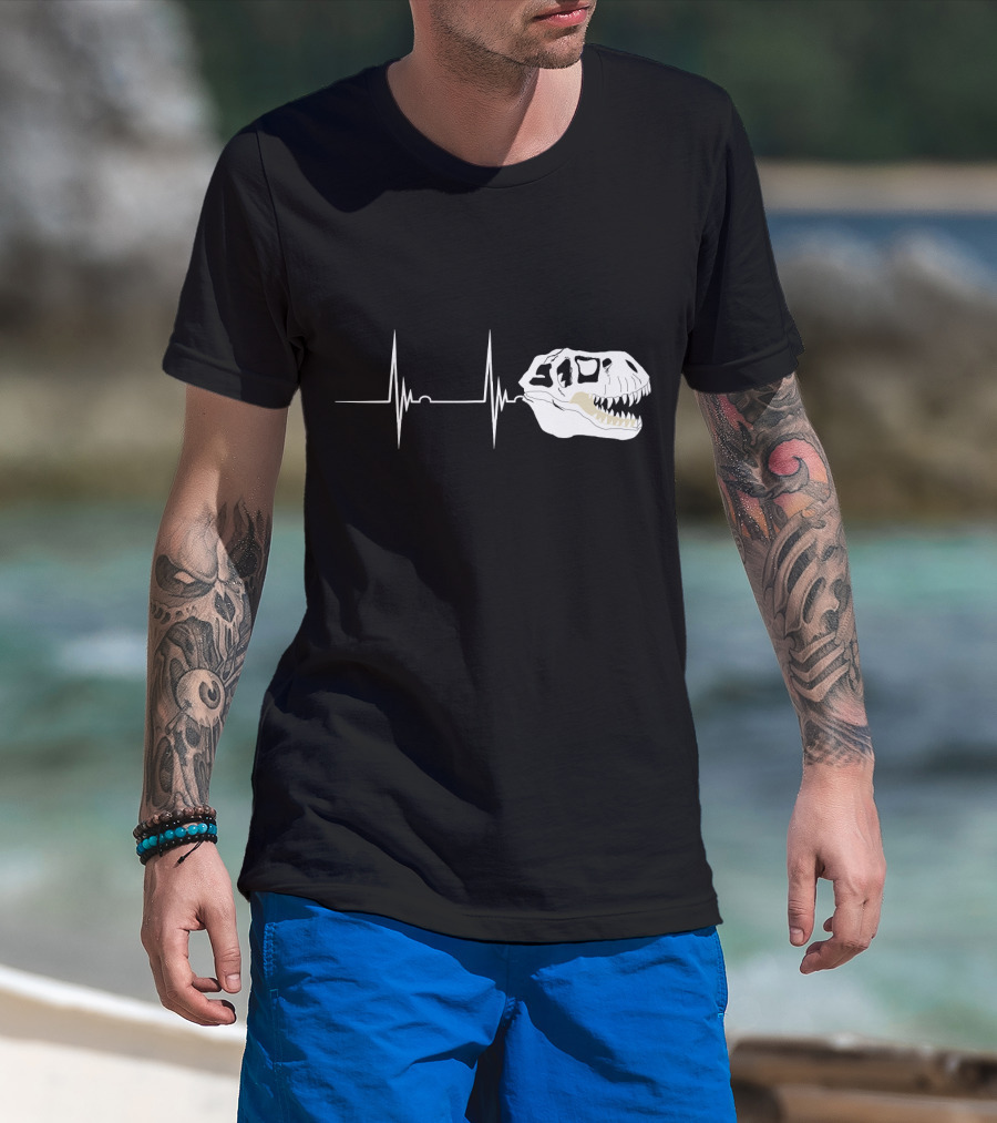 Fossil Heartbeat Hunter T-Rex Skull Dino T-Shirt