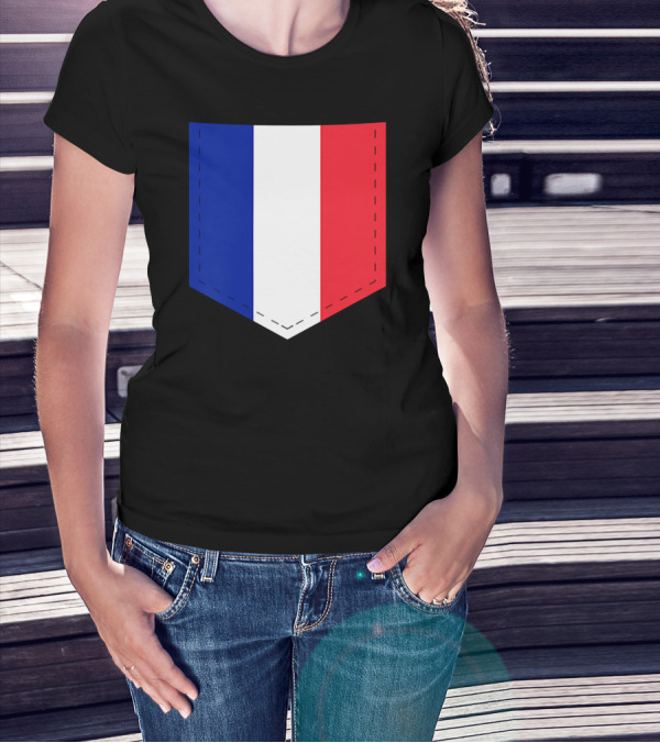 French Flag Blue White Red Pocket T-Shirt