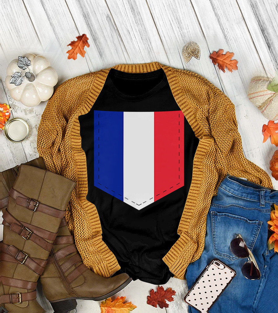 French Flag Blue White Red Pocket T-Shirt