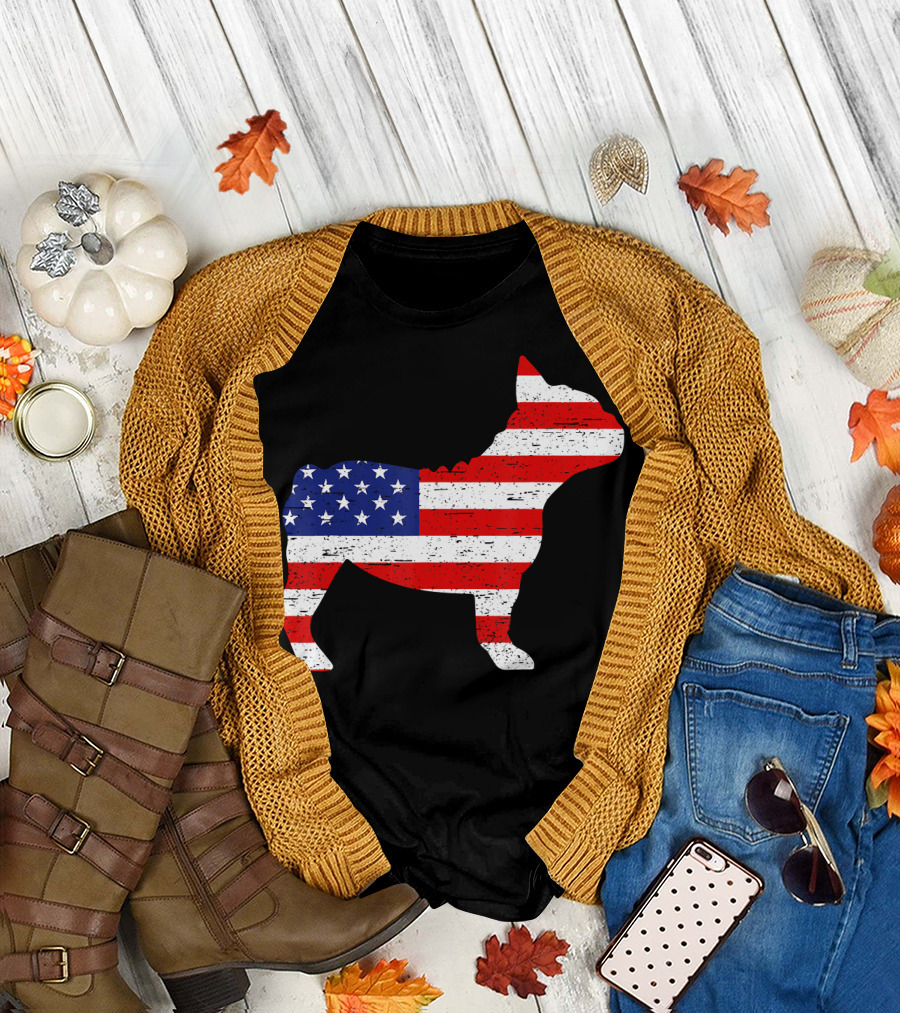 French Bulldog 4th of July American Flag T-Shirt
