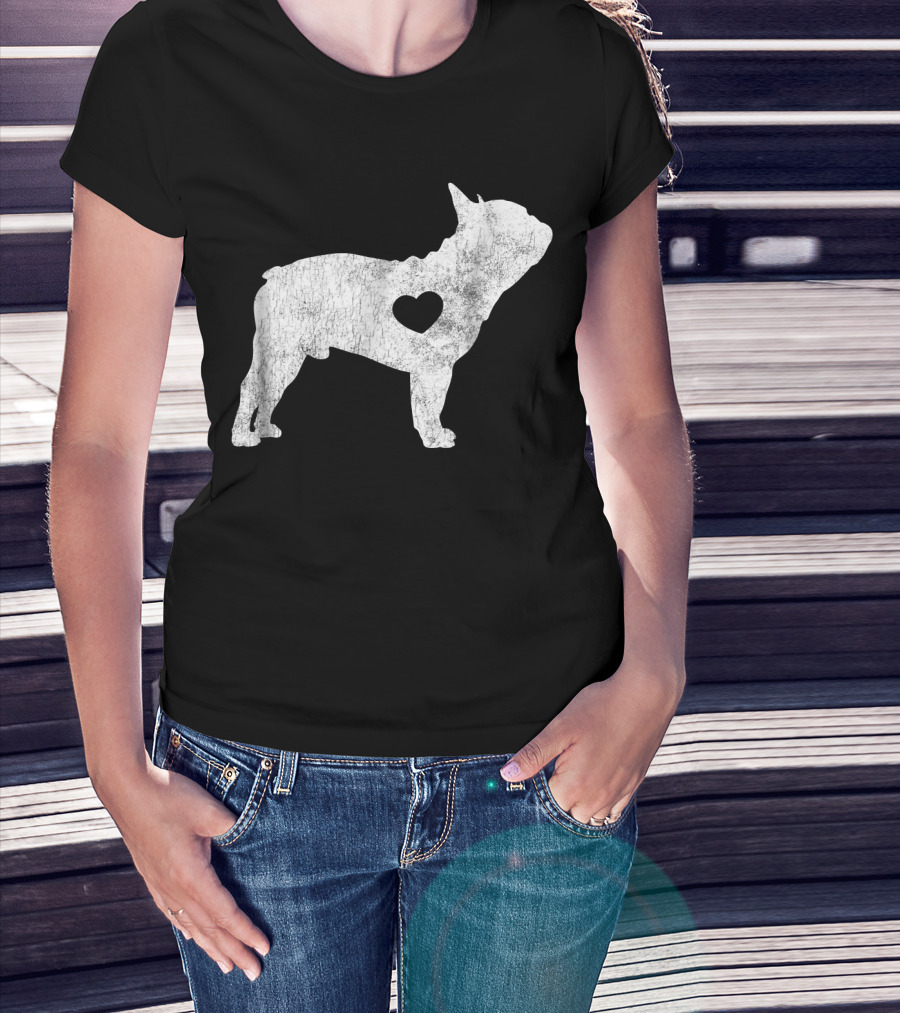 French Bulldog Love Heart Silhouette Frenchie T-Shirt