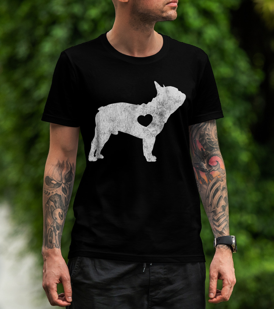French Bulldog Love Heart Silhouette Frenchie T-Shirt
