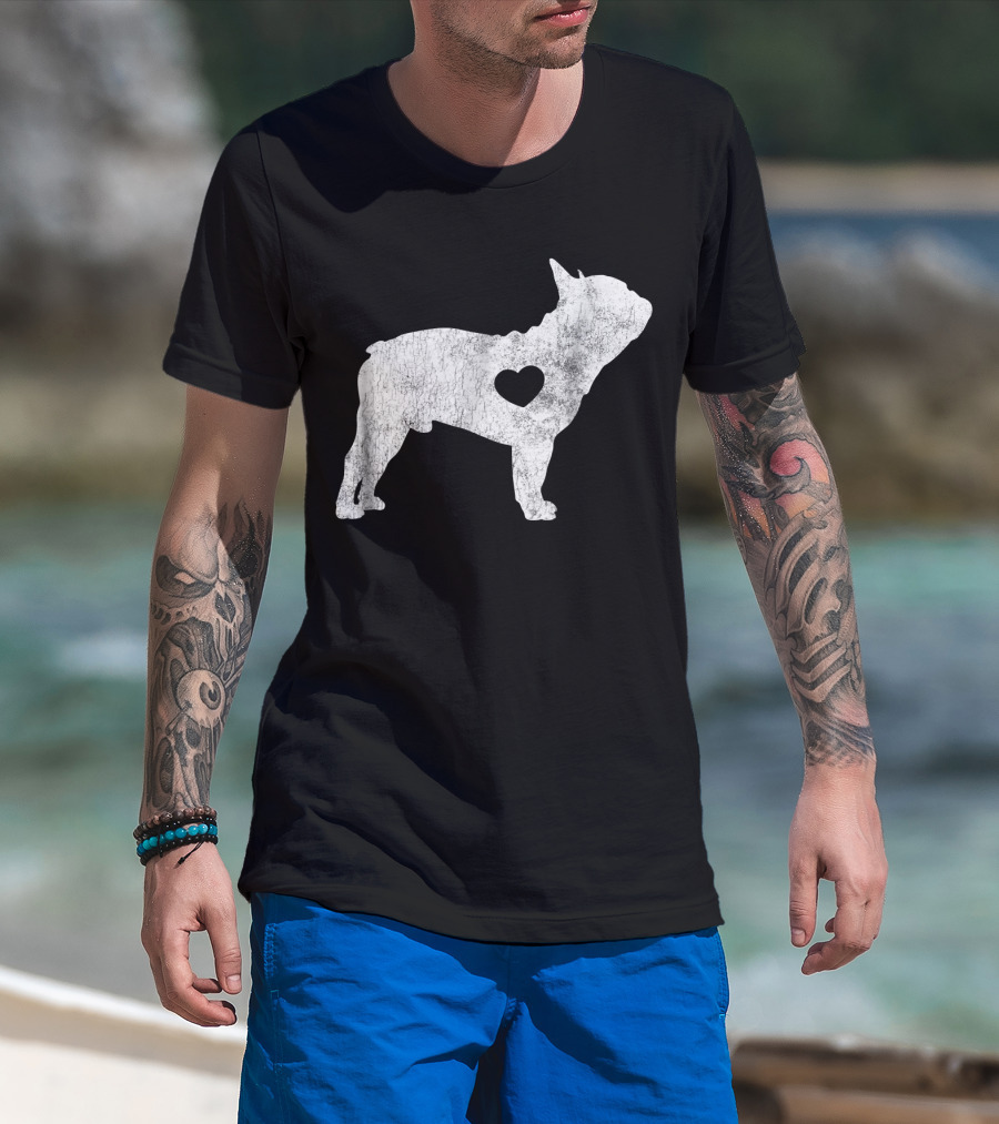 French Bulldog Love Heart Silhouette Frenchie T-Shirt