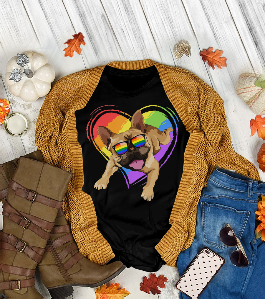 French Bulldog Rainbow Heart Pride LGB T-Shirt