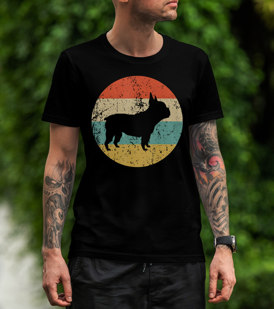 French Bulldog Silhouette Retro Circle T-Shirt