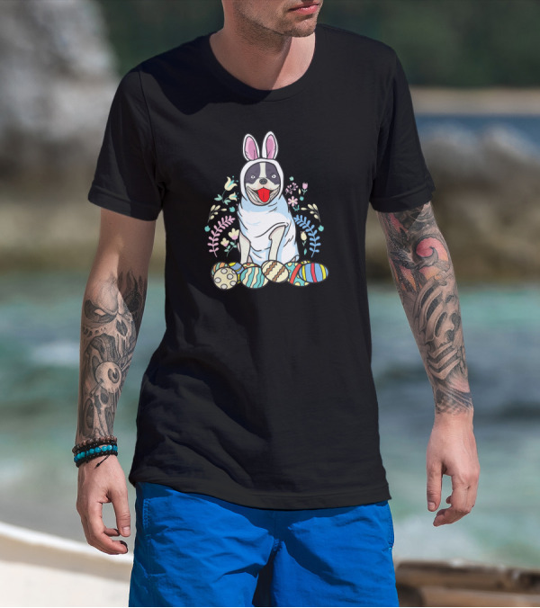 French Bulldog Bunny Ears Easter Eggs Floral Co T-Shirt